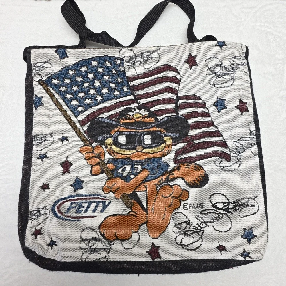 Vtg Garfield Richard Petty Tote Bag Nascar‎ Paws 16x17in Mixed Materials